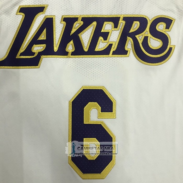 Camiseta Los Angeles Lakers LeBron James NO 6 Association Autentico Blanco